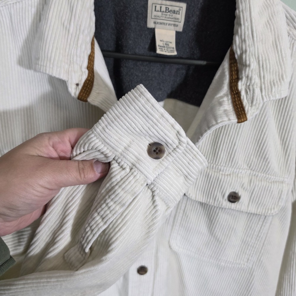 LL Bean Mens Rangely Corduroy Shirt Jacket Off White Button Up Size Large Reg - Picture 4 of 7